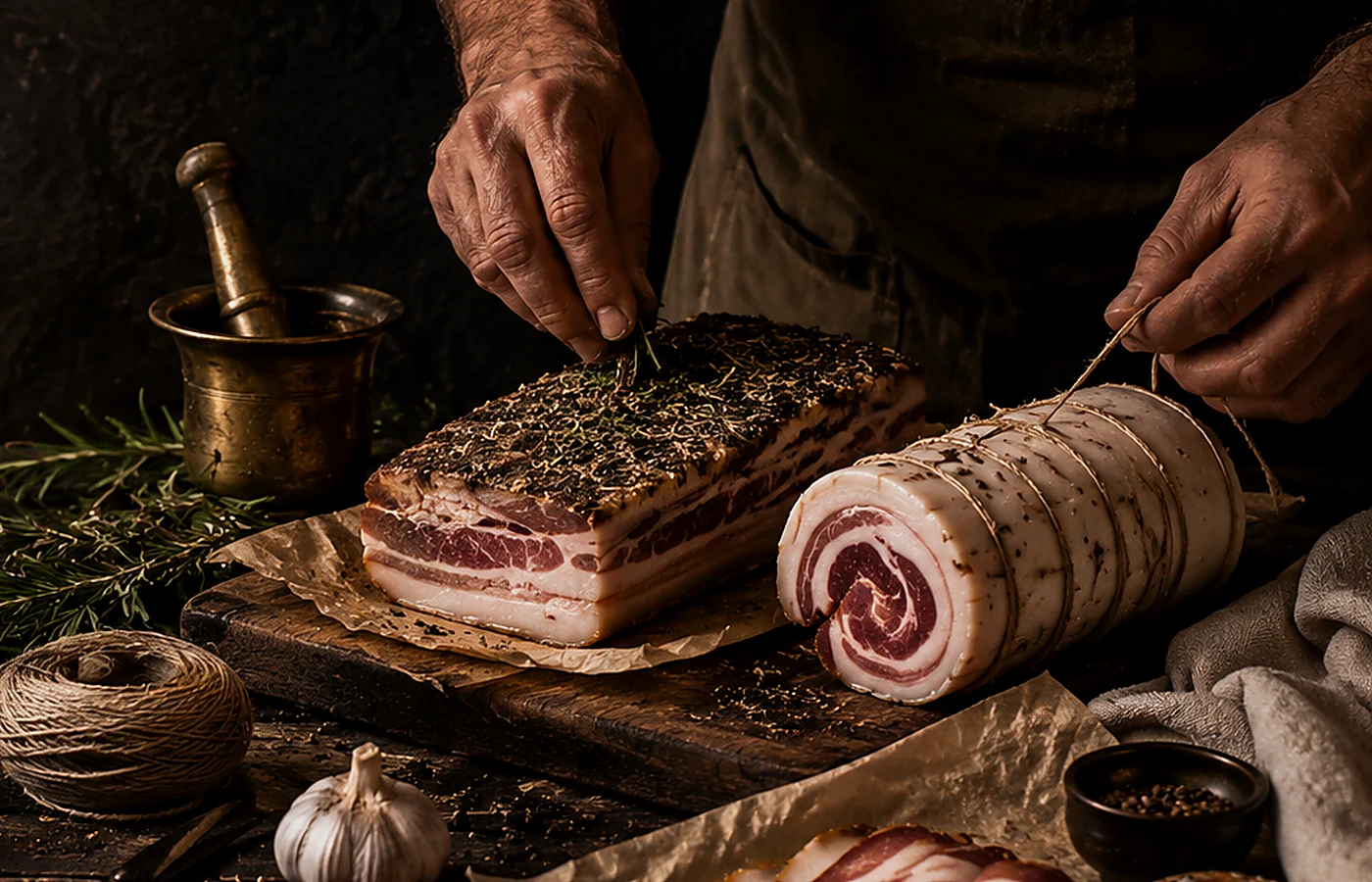 Cottonwood artisan preparing cured pork belly
